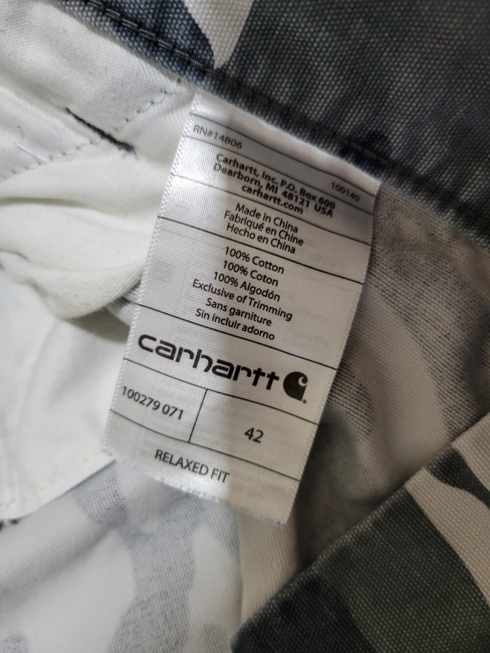 Carhartt Gray Camo Cargo Shorts Relaxed Fit Bottoms Men’s Size 42 100279-071 - Picture 7 of 12